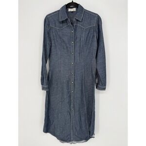 CLOTH & STONE WESTERN YOKE SHIRT DRESS DENIM CHAMBRAY MIDI XS